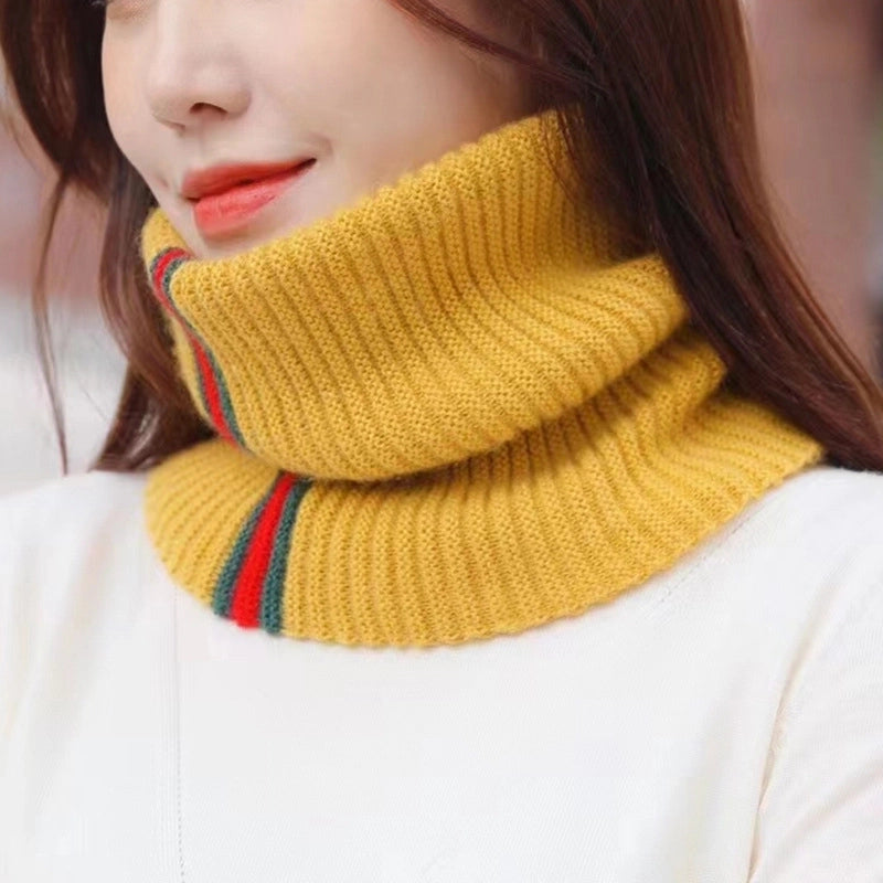 Autumn And Winter New Warm Knitted Hat Women’s Striped Geometric Neck Protection Scarf Pure Color Cover Fashion Couple