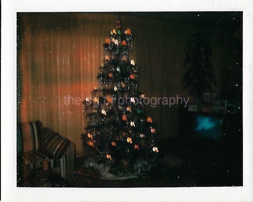 CHRISTMAS TREE Vintage POLAROID Found Photo Poster paintingOriginal COLOR 03 12 B