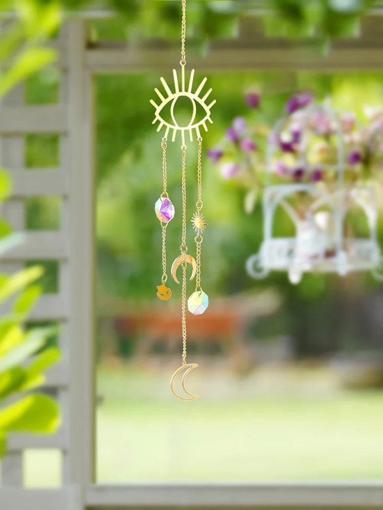 1/4pcs Hanging Bead Moon Sun Light Catcher Crystal Outdoor Wall Wind Chimes