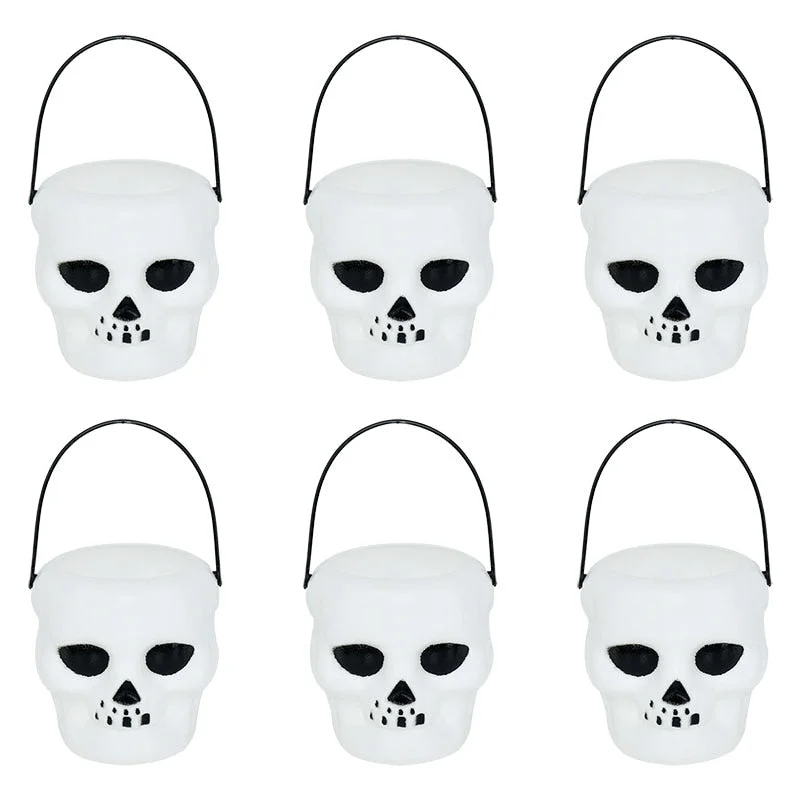 6pcs Mini Halloween Candy Bucket Pot Witch Skeleton Cauldron Holder Jar Trick Or Treat Halloween Party Decoration Props Kids Toy