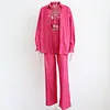 Women Fashion Tracksuits Shirt With Long Pants Three Pieces Sets Sequins Beading Clothing Outfits Women Blouses