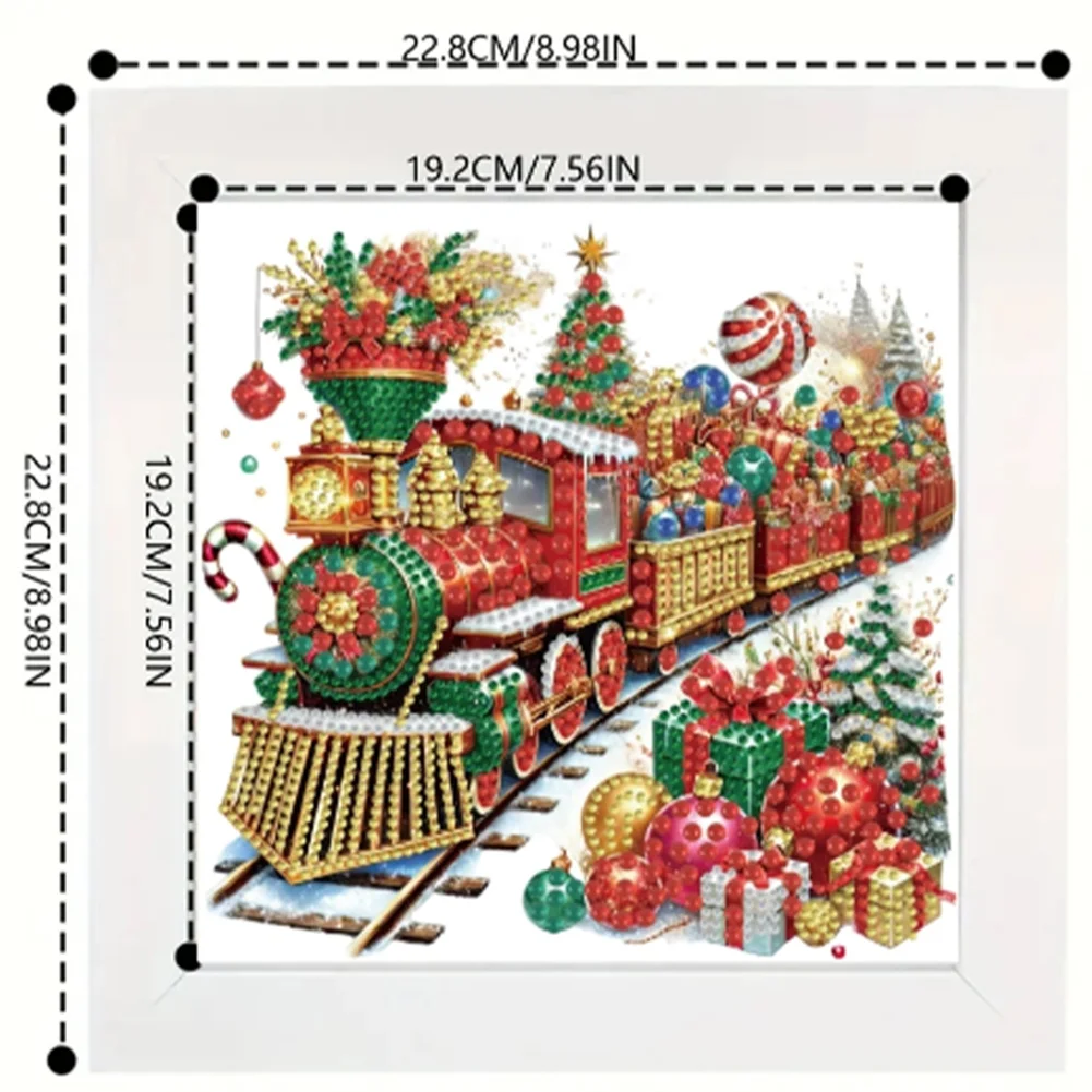 5D DIY Partial Special Shaped Drill Diamond Painting Christmas Train 22.8x22.8cm【With Frame】