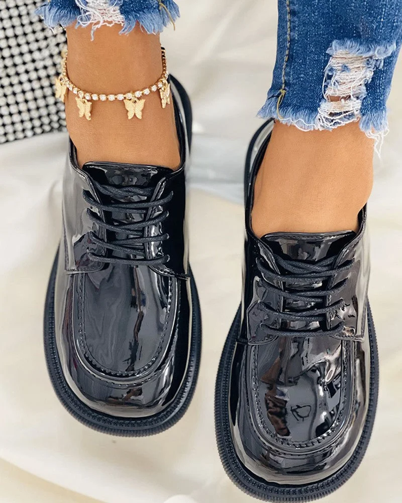 Lace-up Round Toe Slip On Loafers