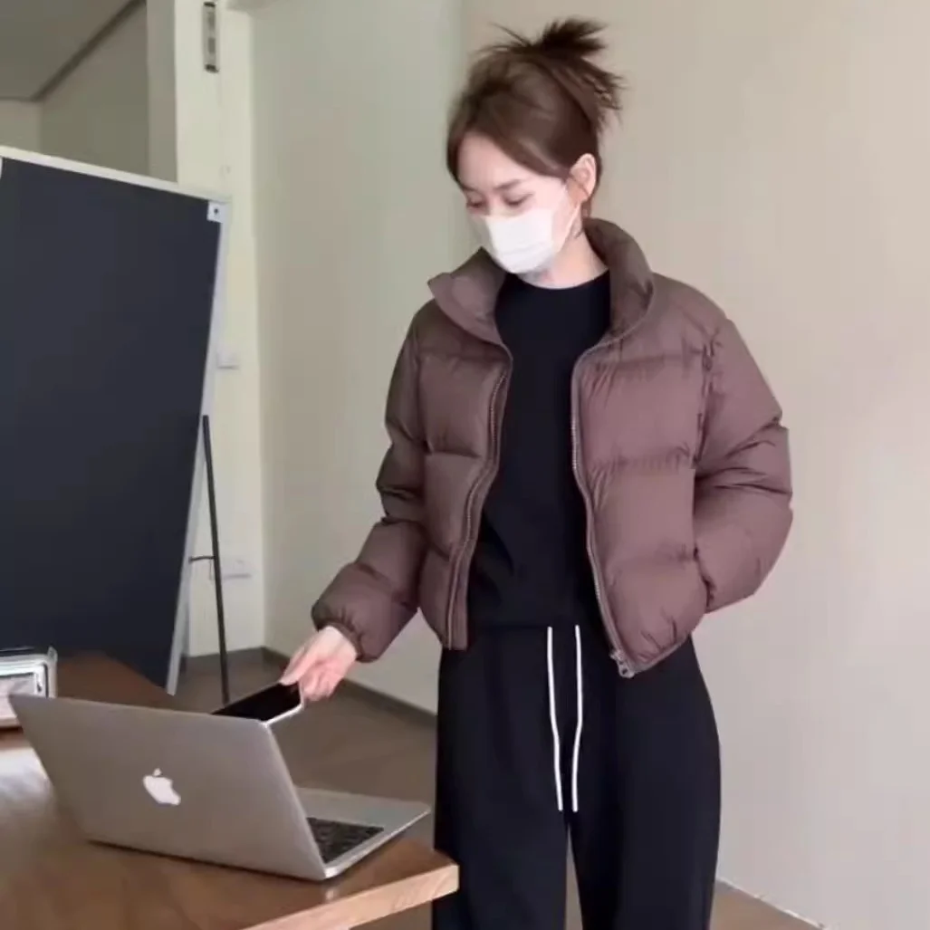 Woherb White Duck Down Jacket Female Short Short Winter 2024 New Korean Version Loose Advanced Sense Bread Coat-Outfit Ideas