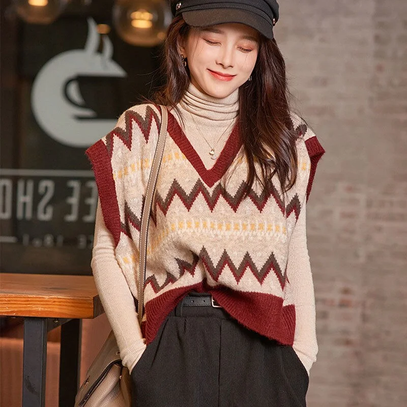 Sweater Vest Women Loose Preppy Style Korean Fashion Leisure Chic Simple All-match Students Ins Sweet Kawaii New Popular Vintage