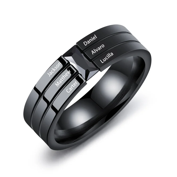 Personalized Family Ring Engraved 6 Names Titanium Steel Ring for Men