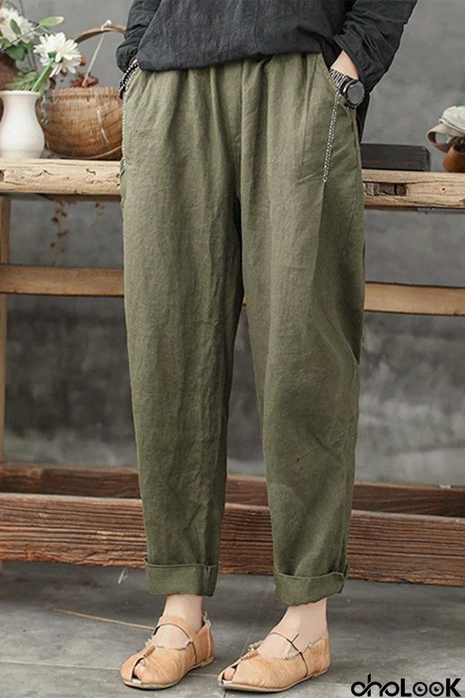 Women's Solid Color with Pockets Harem Plus Size Pants