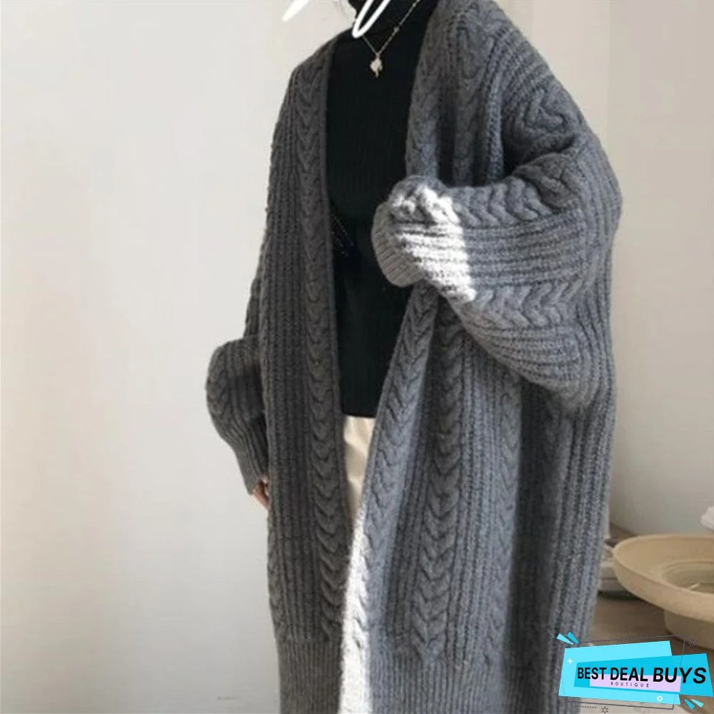 Autumn New Long Knit Cardigan Long Sleeve Lazy Twist Sweater Coat