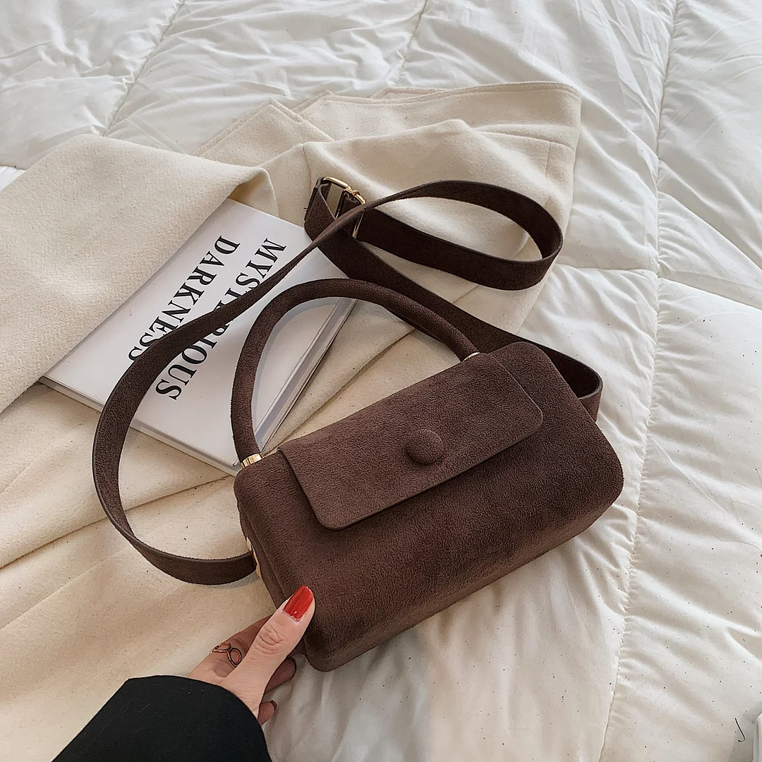 էѧӧܧ Small Vintage Faux suede Underarm Baguette Shoulder Crossbody Bags For Women 2021 Winter Simple Handbags and Purses