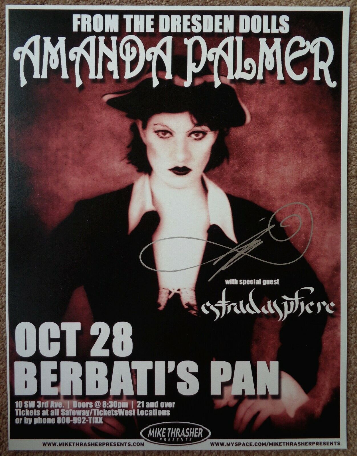 Signed AMANDA PALMER Gig POSTER In-Person w/proof Autograph DRESDEN DOLLS