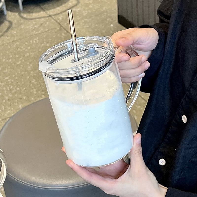 Large Glass Cup WithLid And Straw 