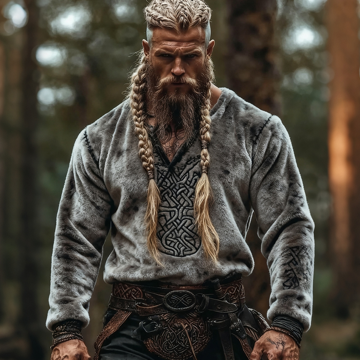 Men's Viking Celtic Art Flannel Cozy Warm V Neck Sweatshirt elevenforest