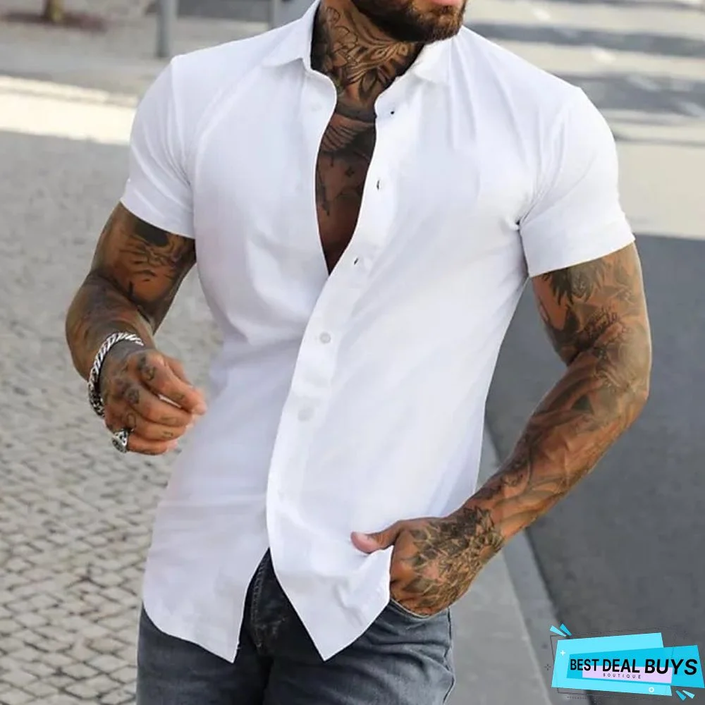Men's Shirt Button Up Shirt Summer Shirt Casual Shirt Black White Yellow Pink Dark Navy Short Sleeve Plain Turndown Street Daily Clothing Apparel Fashion Casual Comfortable