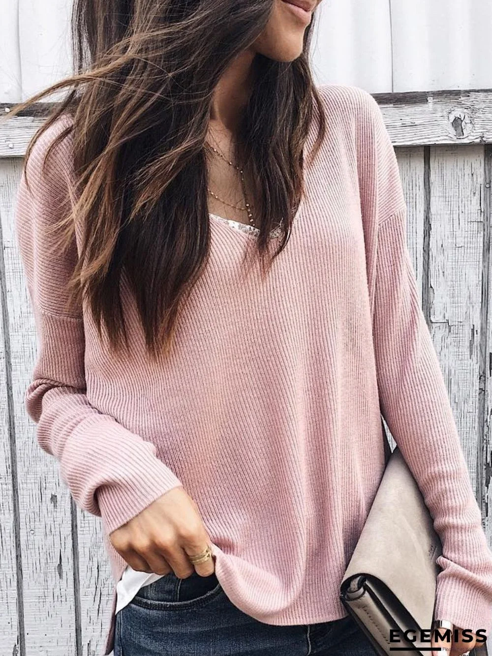 Casual Plain V Neck Plus Size Tops | EGEMISS