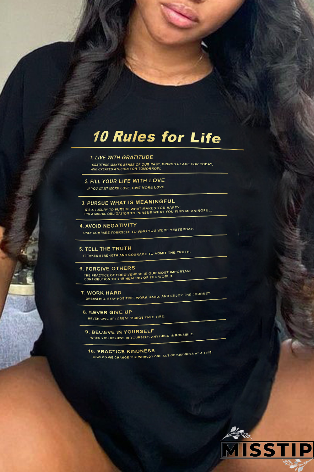 Black Casual Print Letter O Neck T-Shirts