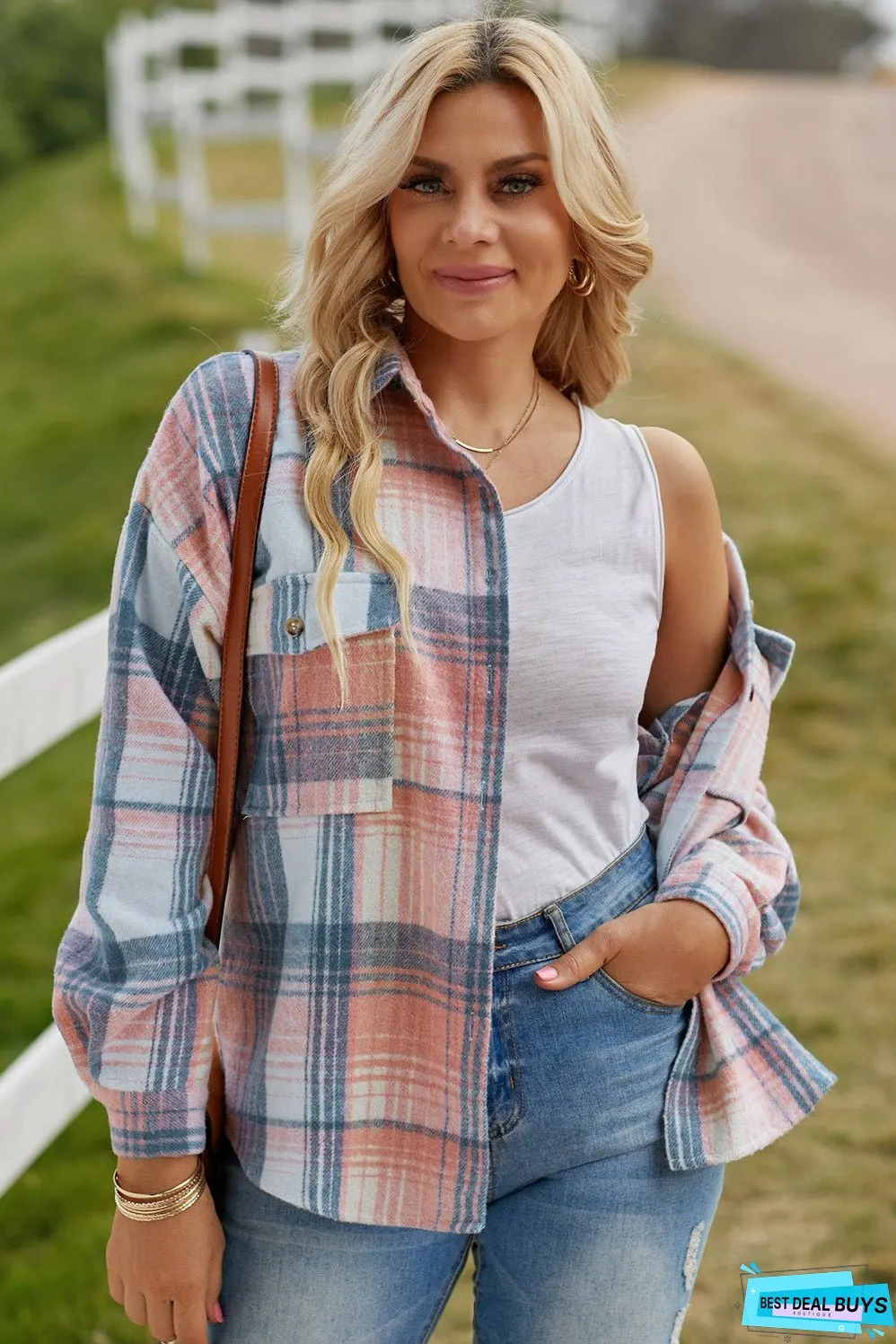 Double Take Plaid Dropped Shoulder Shacket