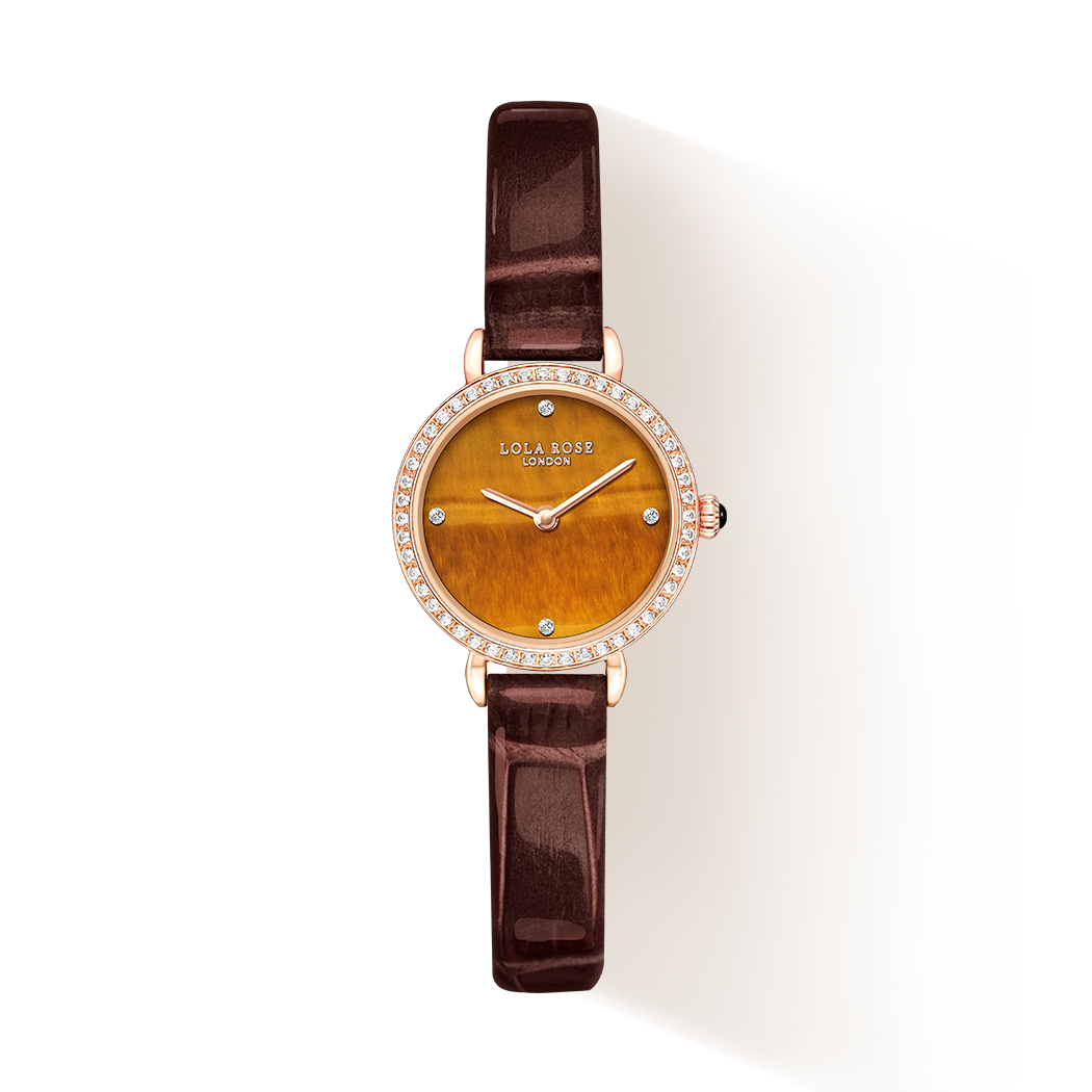 LOLA ROSE Tiger's Eye Watch for women With Zircon And Brown Leather Strap