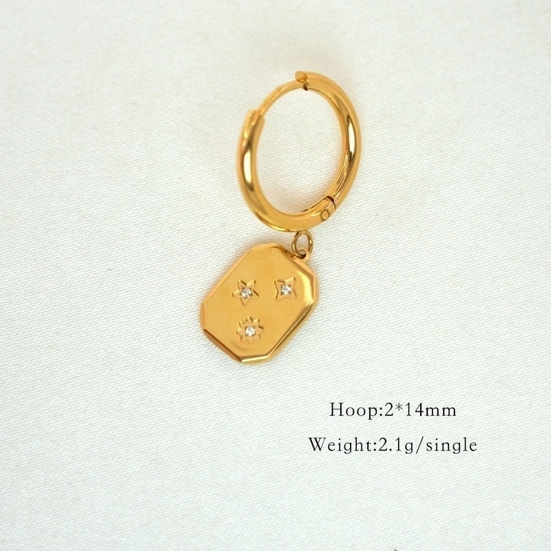 1 Pair Minimalist Cross Devil’s Eye Moon 304 Stainless Steel Drop Earrings