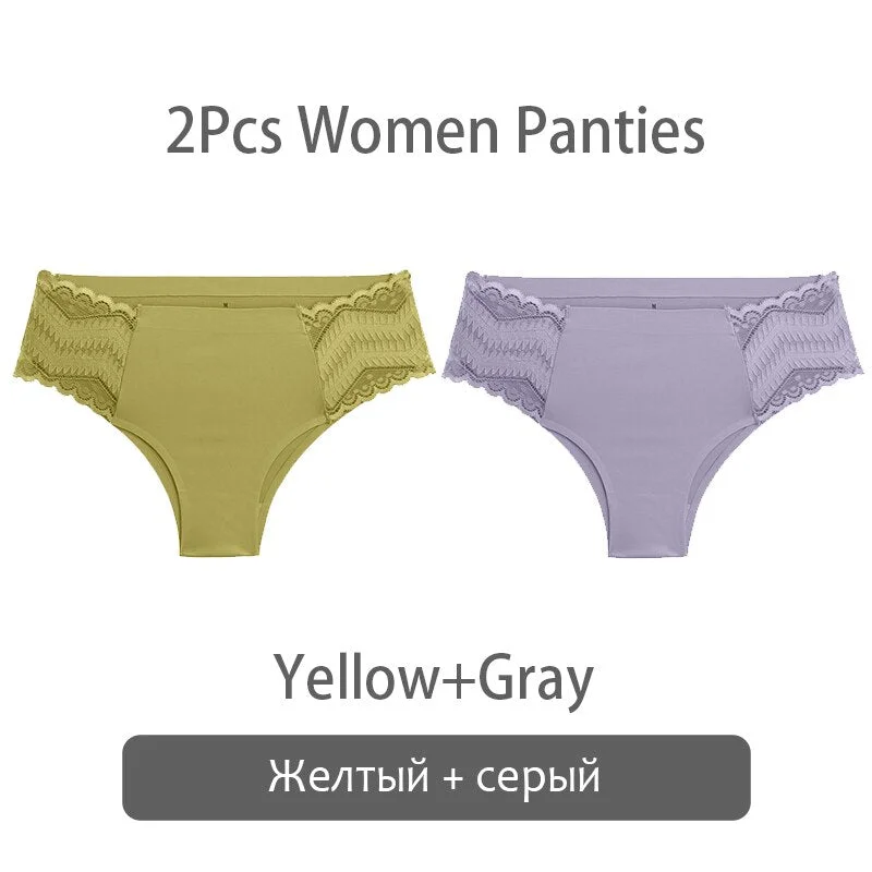 FINETOO Women Patchwork Lace Panties S-XL Seamless Underwear Sexy Low Waist Briefs Comfortable Underpants Ladies Lingerie 2021