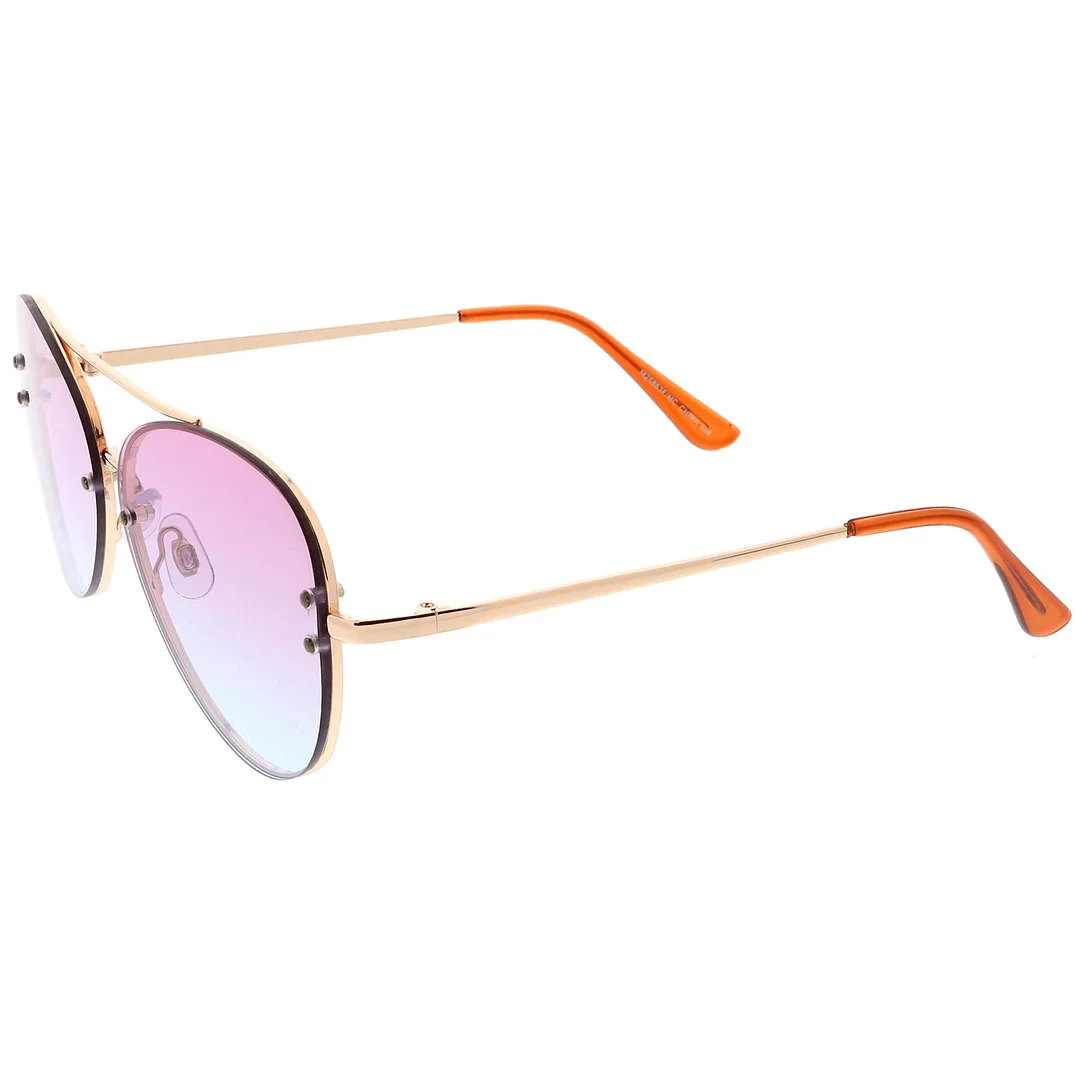 Oversize Rimless Aviator glasses Double Crossbar Gradient Lens 61mm