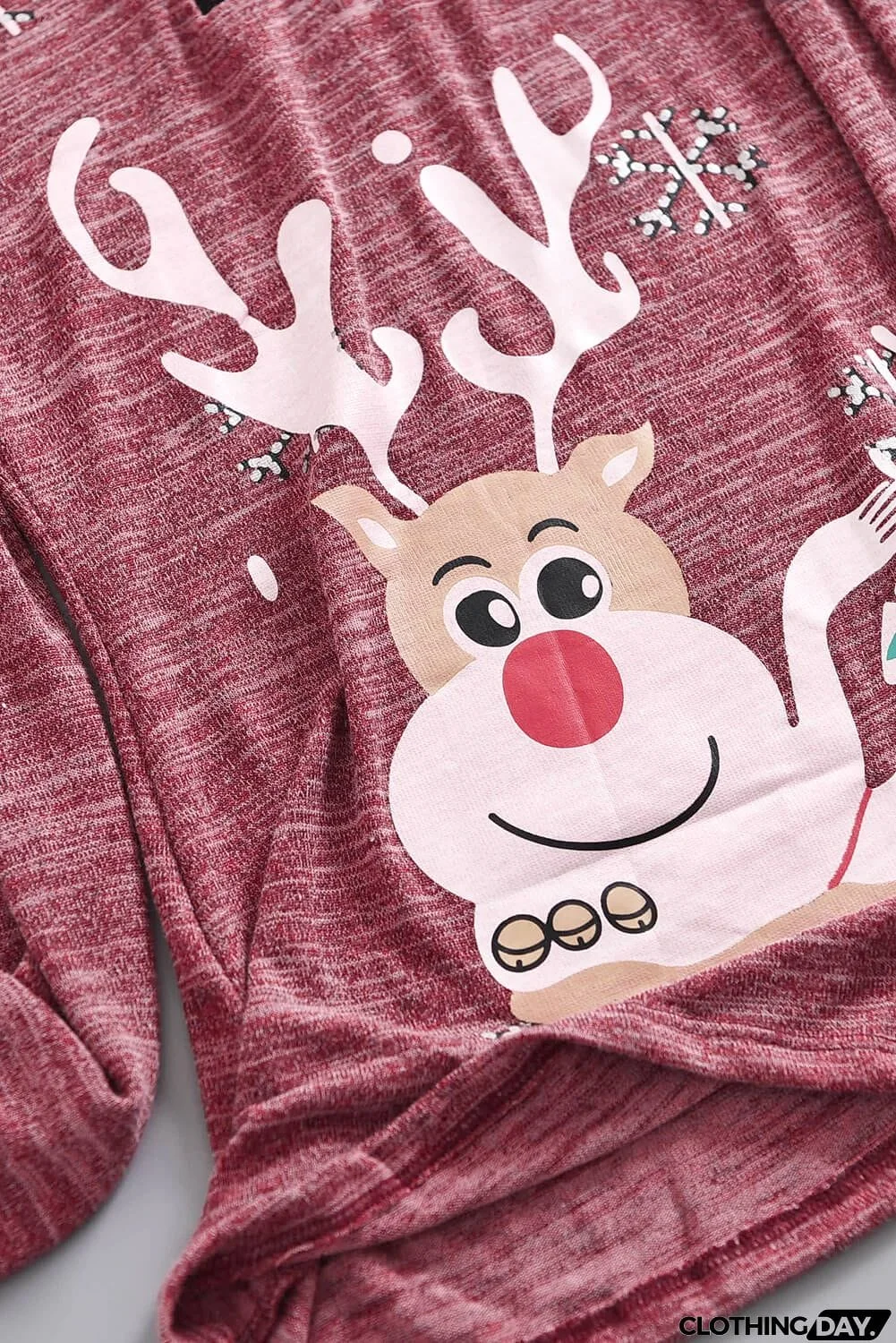 Christmas Reindeer Snow Print Zipped Pullover Top