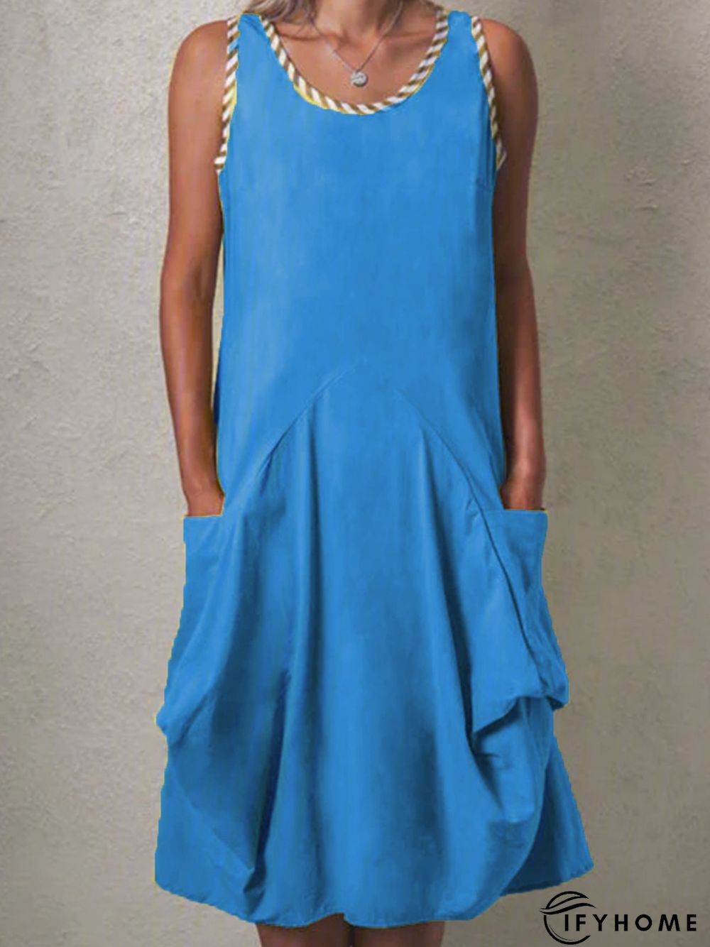 Casual Round Neck Solid Casual Weaving Dress | IFYHOME