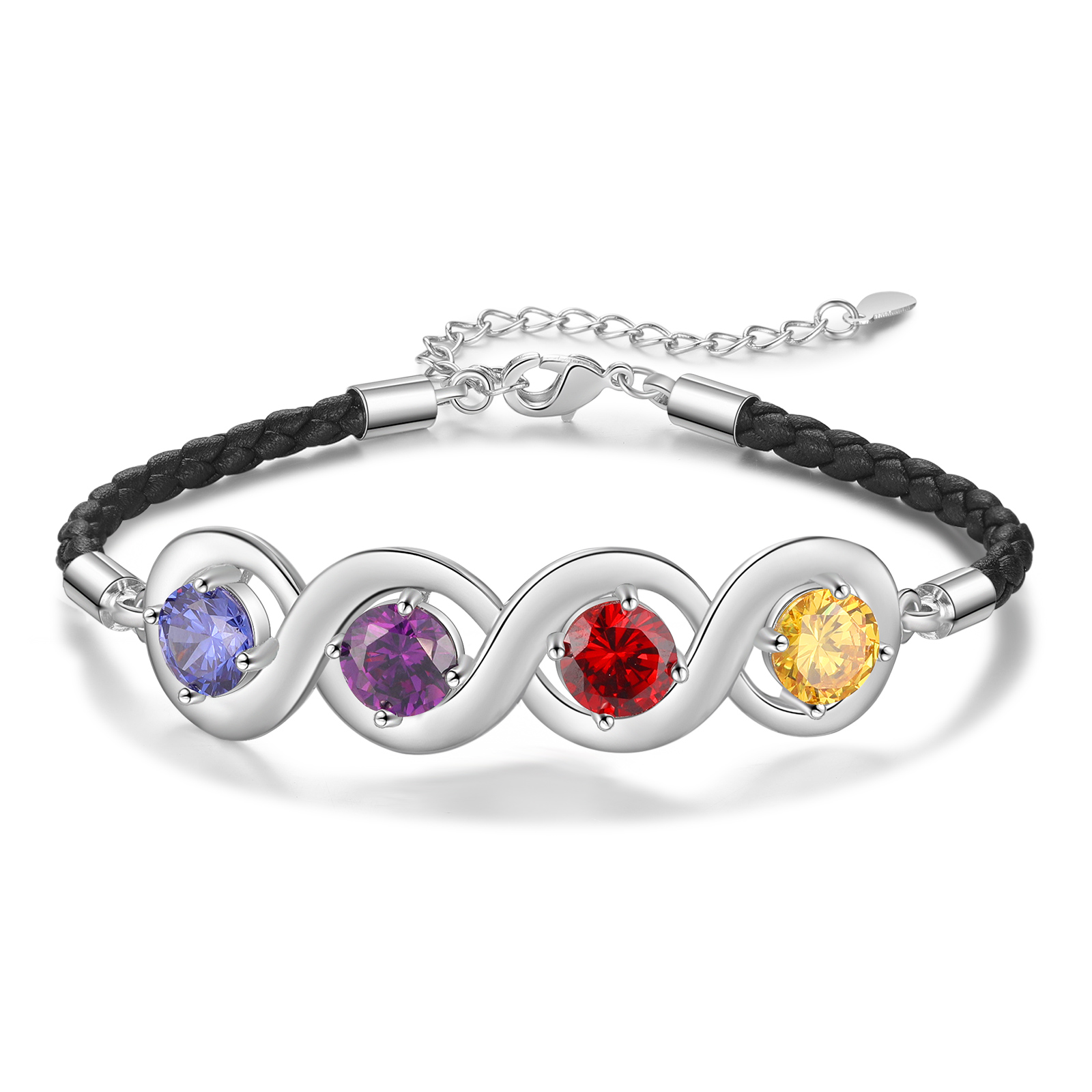 Braccialetto infinito personalizzato con 4 nomi e 4 pietre di nascita regalo per donna