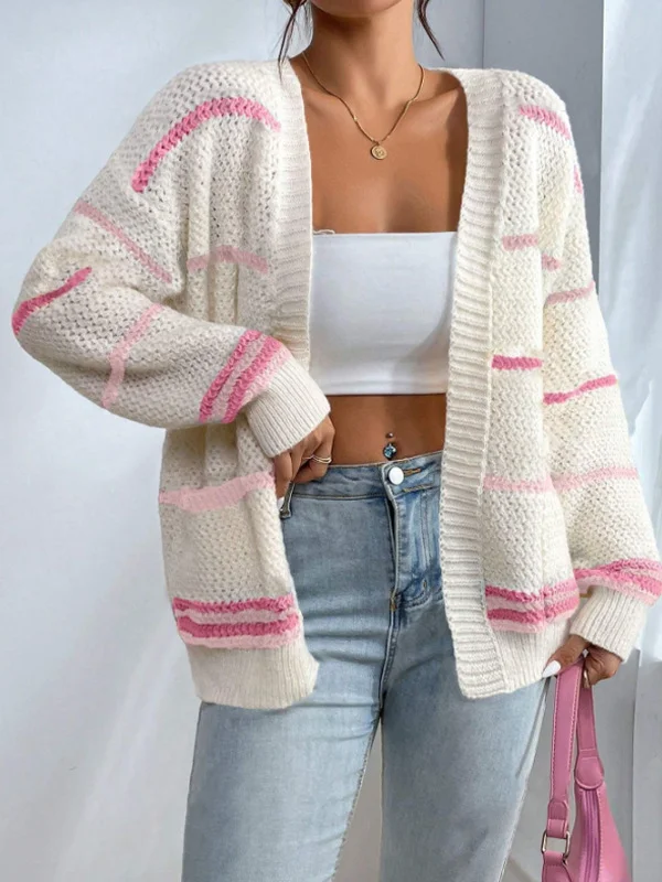 Nigikala Nigikala And Winter Rainbow Strip Knitted Cardigan Women's Sweater Fashion Loose Casual Knitted Shirt Coat