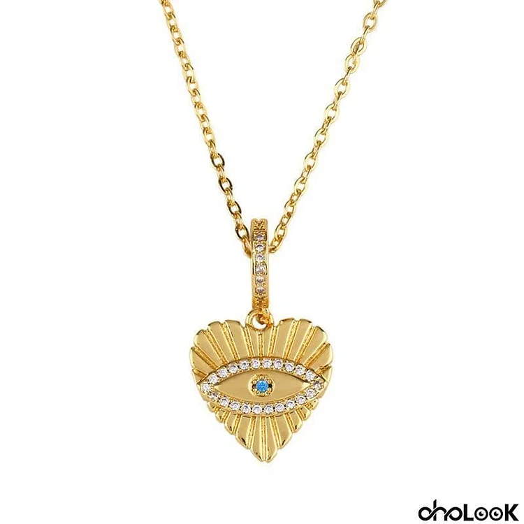 Bohemian Vintage peach heart eye Diamond Pendant Necklace