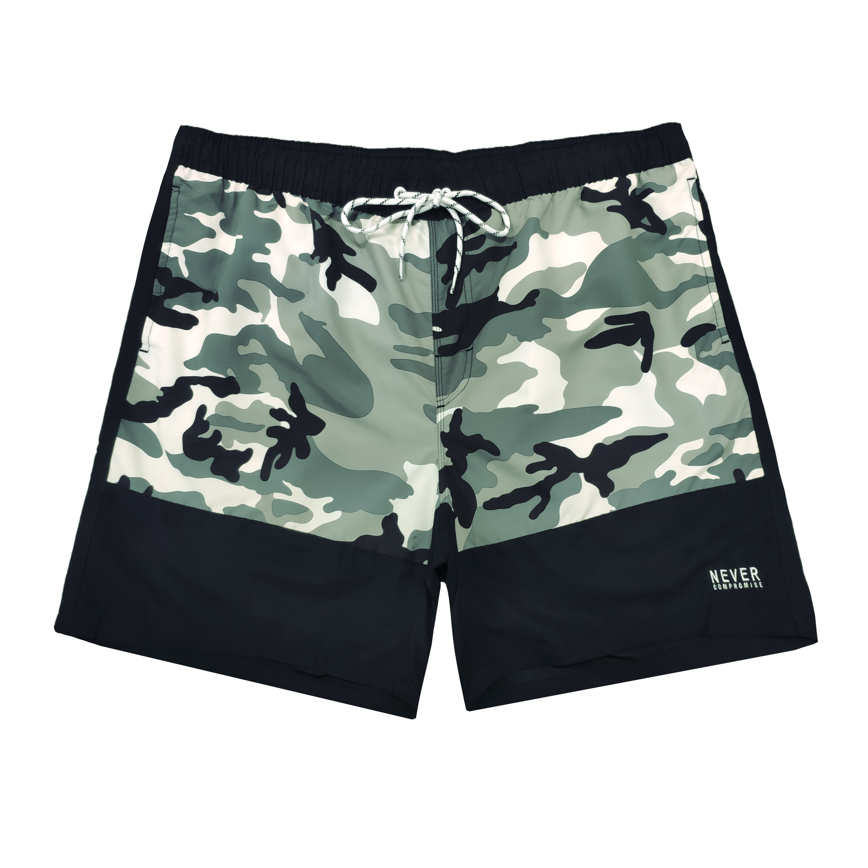 Black Camouflage Swim Trunks Mesh Lining