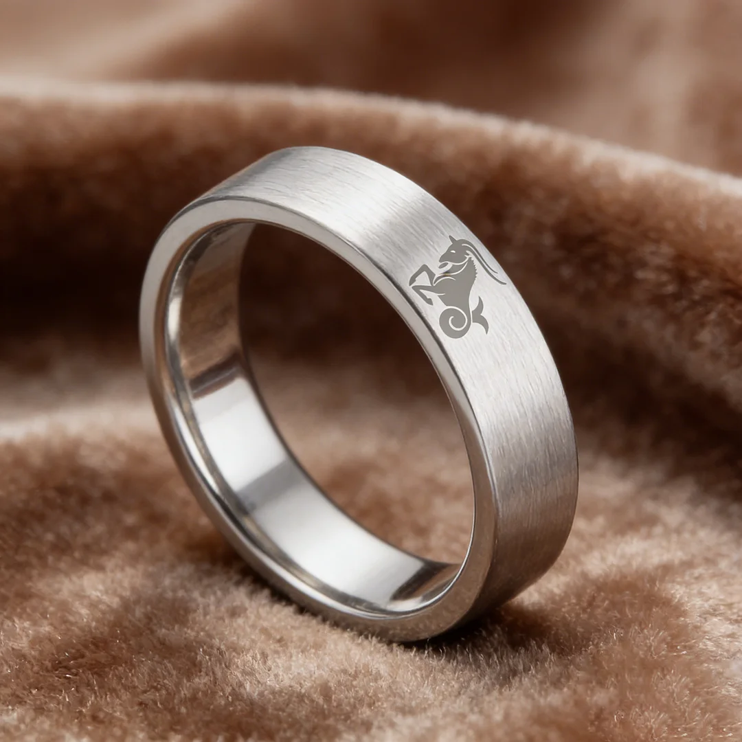 Men Women Sliver Capricorn Tungsten Carbide Rings Couple Wedding Bands Flat Comfort Fit 4MM 6MM 8MM