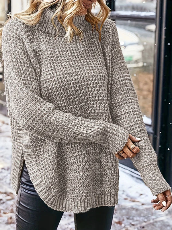 Athvotar Athvotar And Winter Women's Sweater Fashion High-Pin Open Fork Cover Long-Sleeved Knitted Shirt Woman