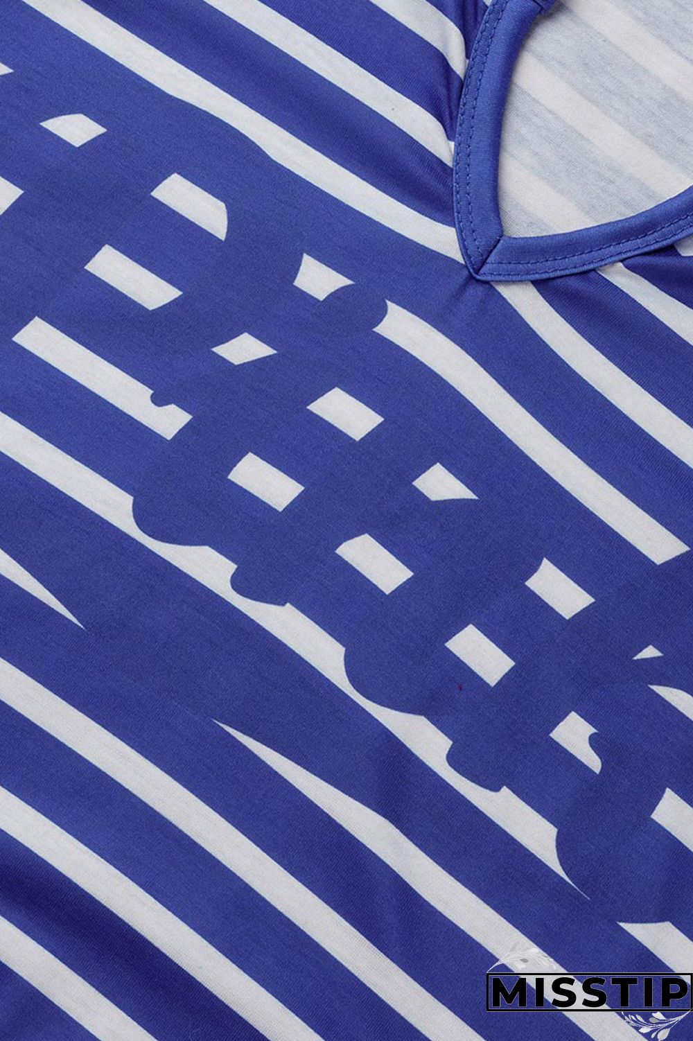 Cyanine Casual Striped Print Patchwork V Neck Straight Plus Size Dresses