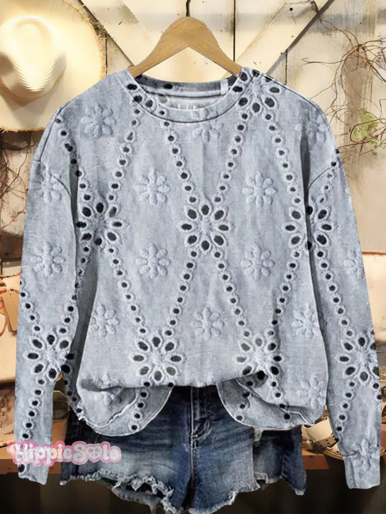 Women's Floral Texture Art Print Casual Crew Neck Sweatshirt