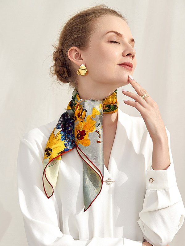 Silk Scarf Bloomiing Oil Painting Fashion Style-Chouchouhome