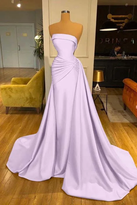 Elegant Strapless Baby Blue Mermaid Evening Dress Long With Ruffle PD0616