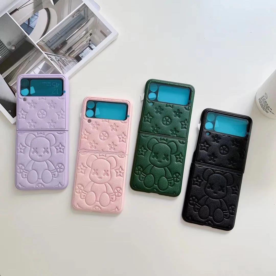 Soft Leather Bear Printed Case for Samsung Z Flip