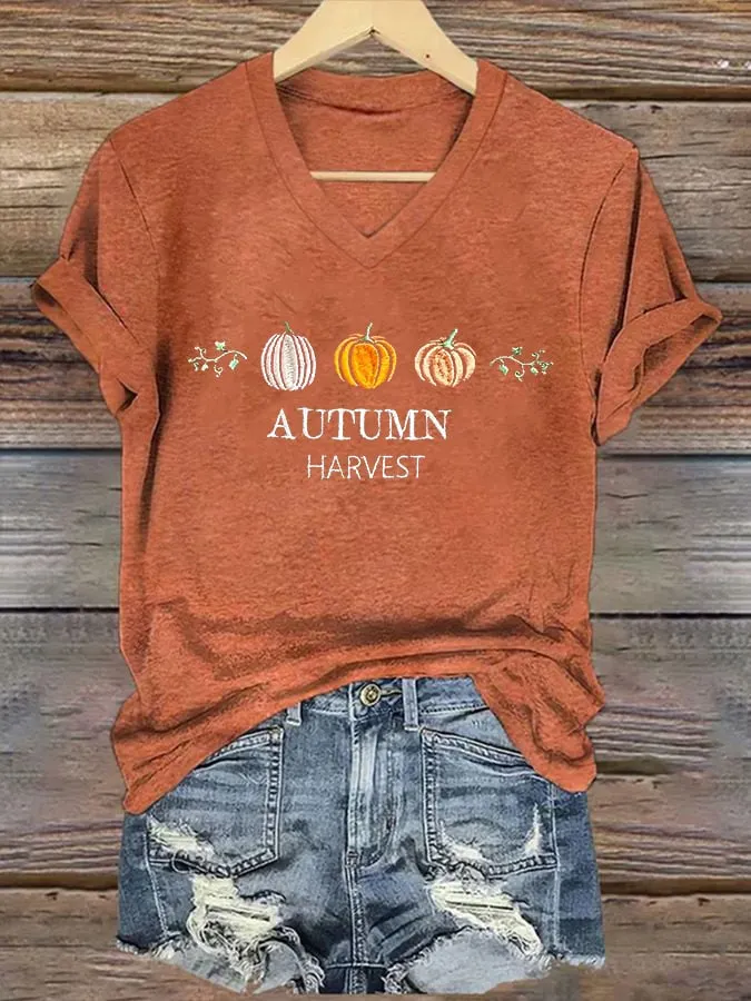 Women'S Pumpkin Print Casual T-Shirt 
