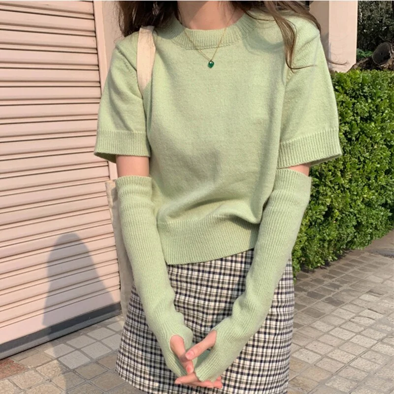 5Colors 2022 Spring autumn Korean Style Knitted Sweater and pullover womens Sweet Girls Outwear Detachable Sleeve Tops(X2320)