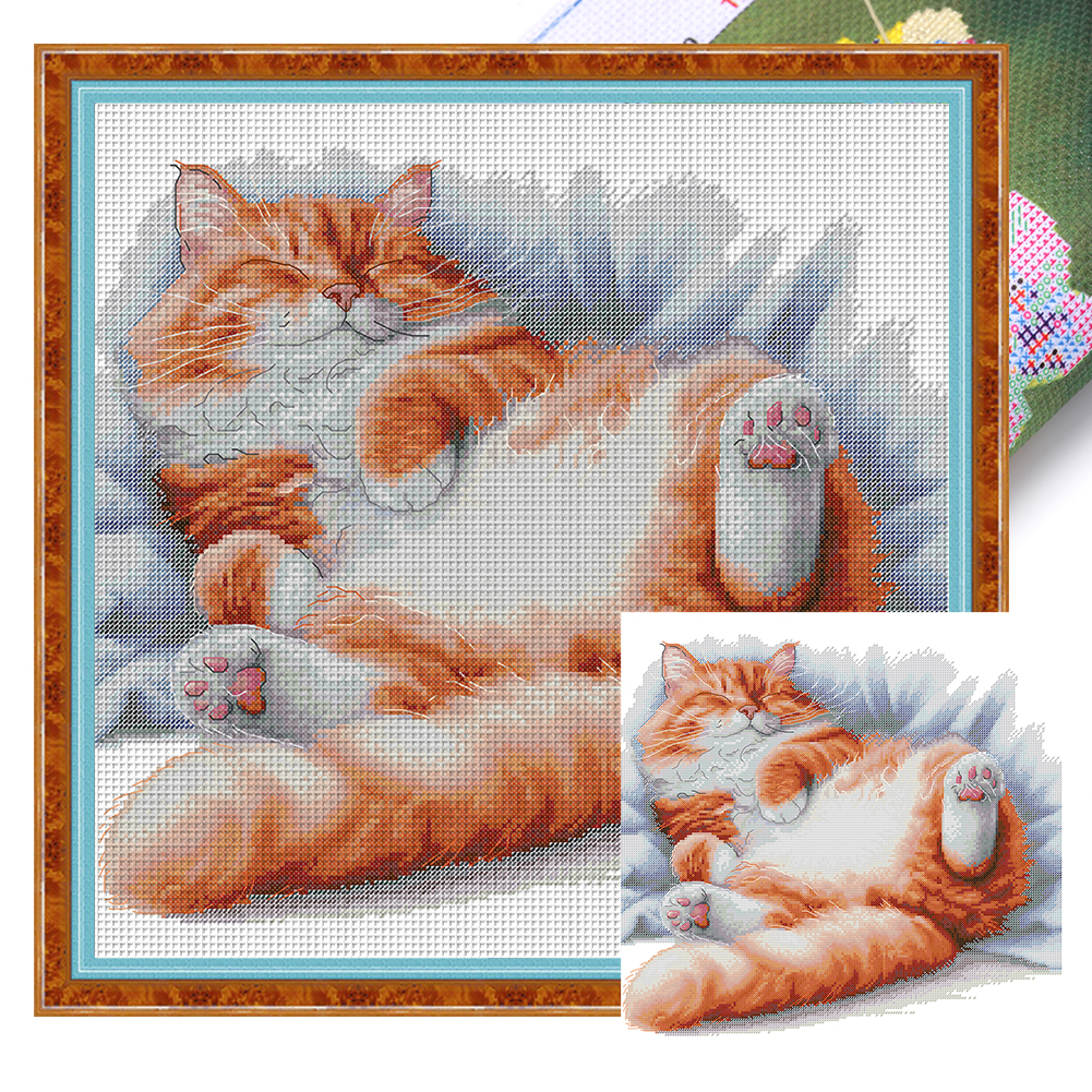 Sleeping Cat Two Partial 14CT Pre-stamped Canvas(41*41cm) Cross Stitch(backstitch)