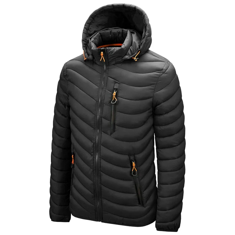 Men Detachable Hood Down Jacket Coat Winter Outdoor Warm and Windproof Cotton Mountaineering Fishing Jacket Snow Day