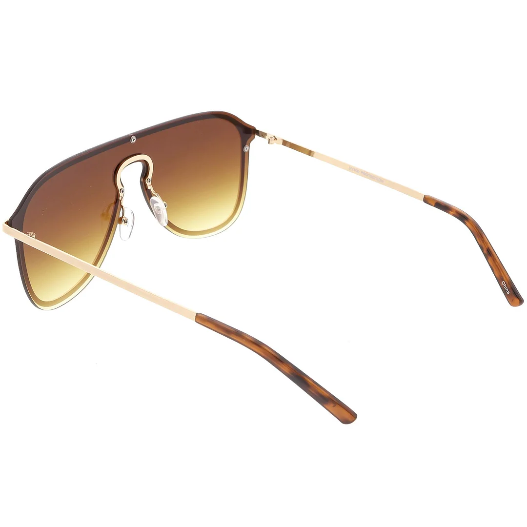 Futuristic Rimless Visor Aviator glasses Metal Trim Mono Lens 57mm