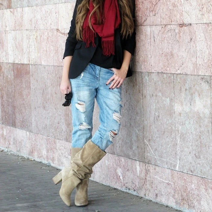 low heel womens slouch boots