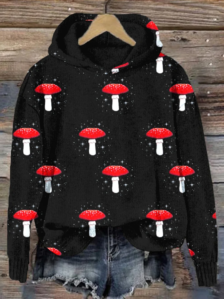 🔥kukelife🔥Lovely Mushrooms Embroidery Art Comfy Knit Sweater
