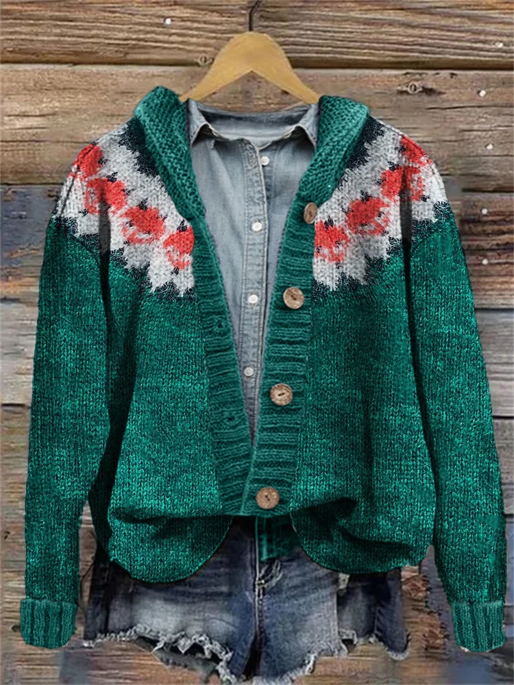 Forest Fox Inspired Cozy Yoke Knit Hooded Cardigan
