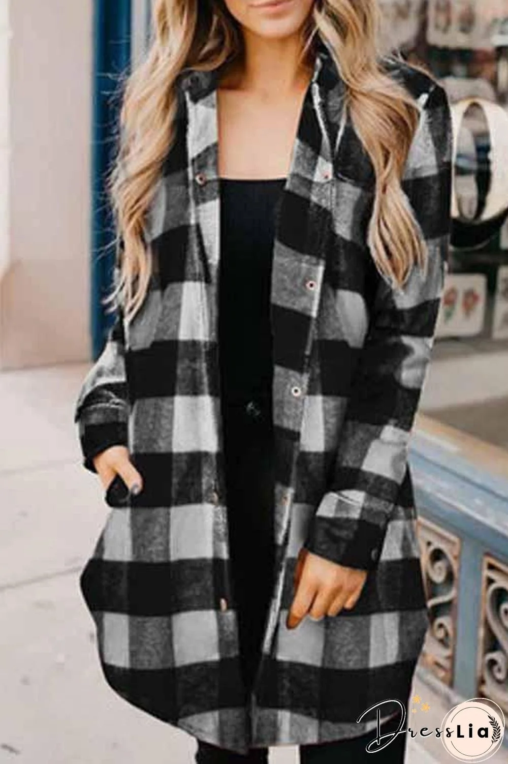 Wide Plaid Jacket Long Coat