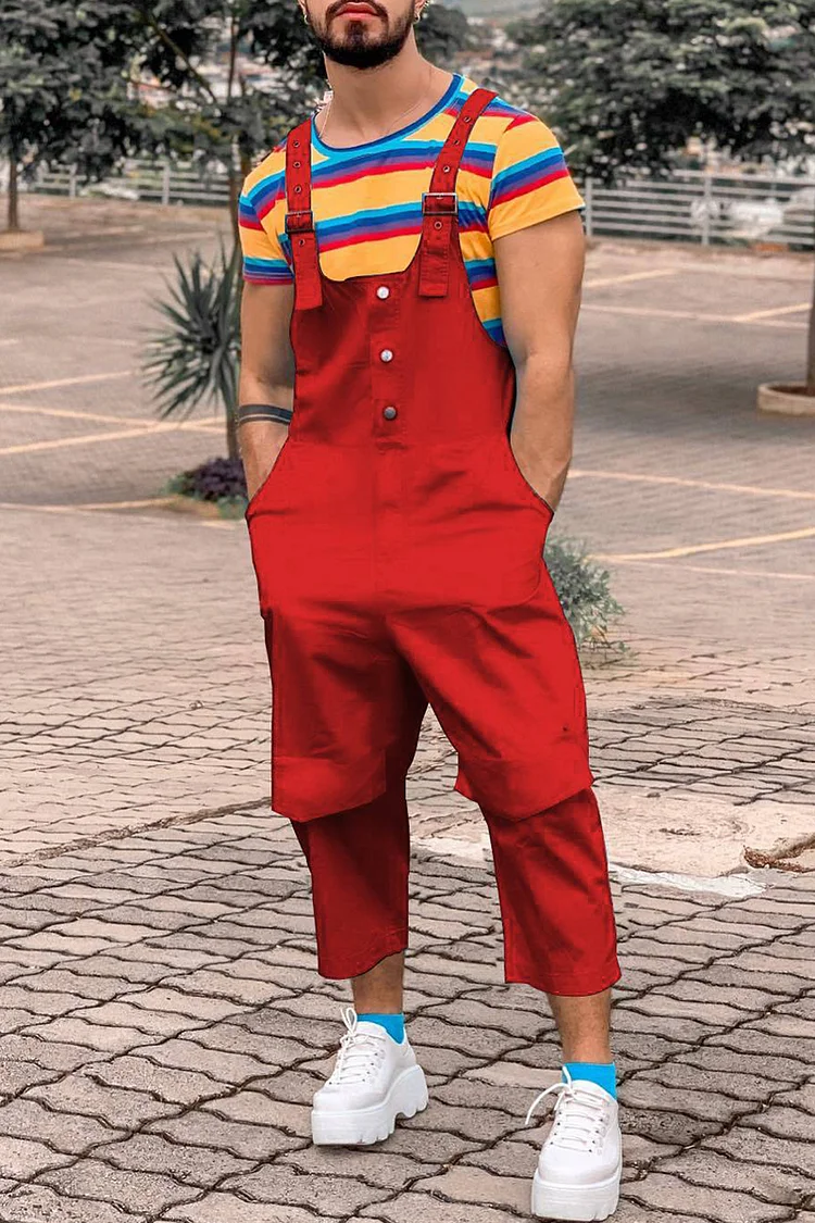 Casual Loose Fit Red Overalls With Pockets [Pre-Order]
