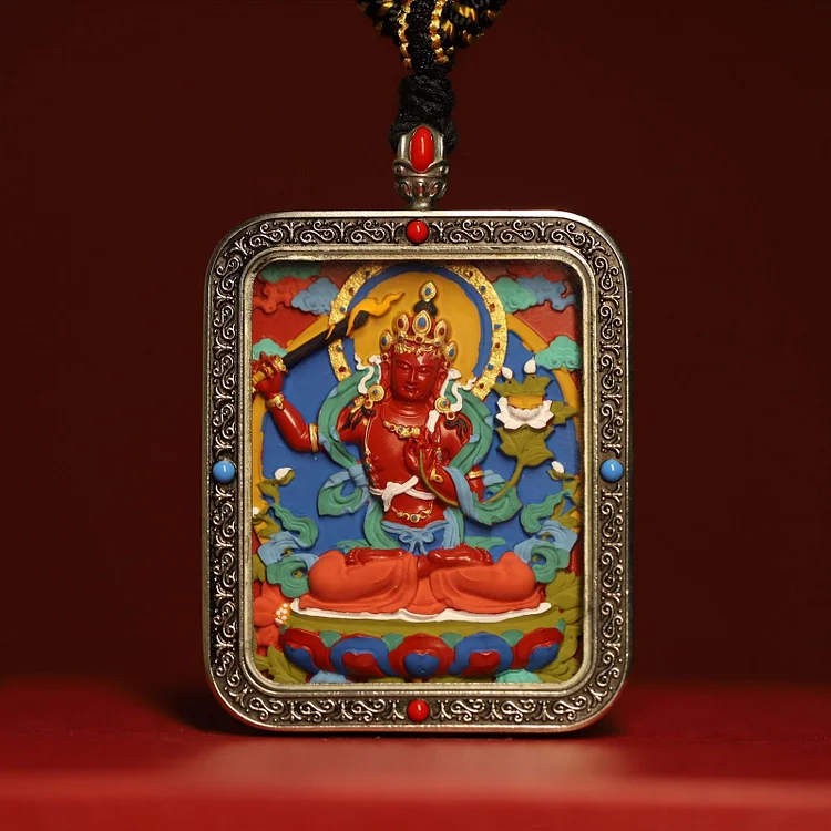 Thangka Buddha White Bronze Wisdom and Enlightenment Manjushri Square Thangka