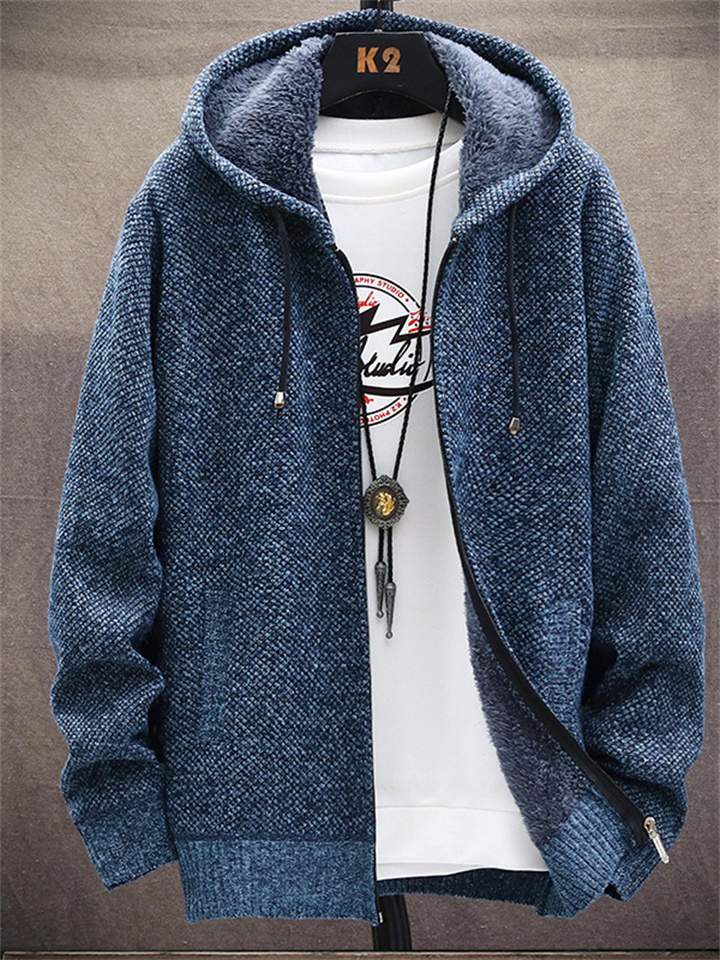 Fleece Thick Casual Large Size Sweater Jacket Hooded Cardigan Men's Daily Zipper Knitted Jacket