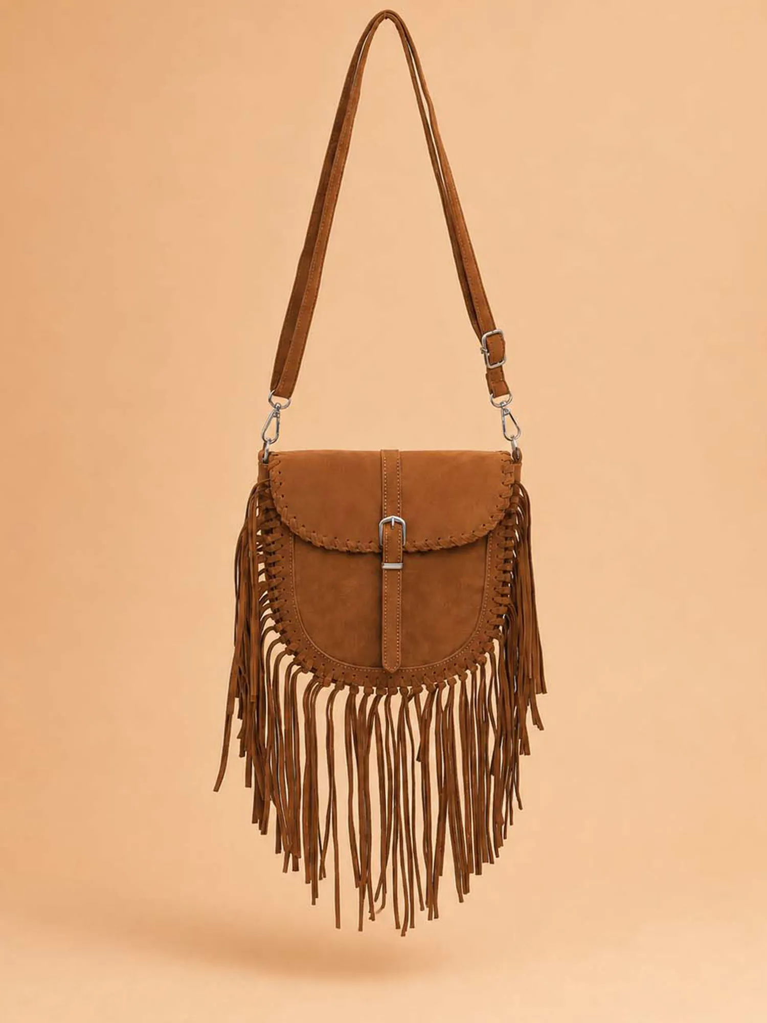 Perfect for a Country Music Festival &mdash; Vintage Patina Whipstitched Edge Textured Suede Crossbody Bag